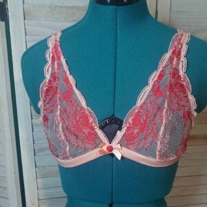 Agent Provocateur Red and Pink Lace Bralette XL
